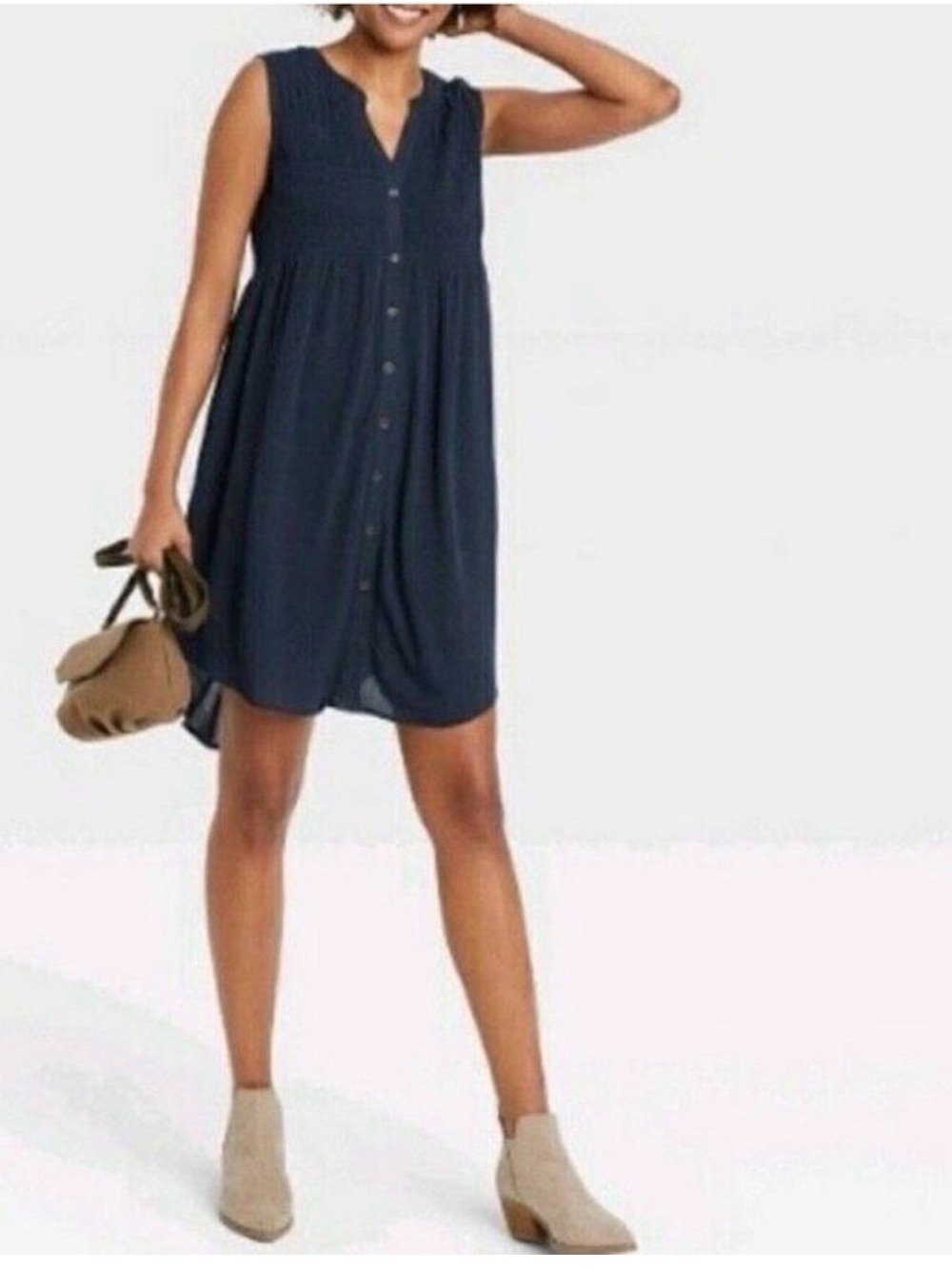 Knox Rose Navy V-Neck Button-Front Midi Dress NWOT
